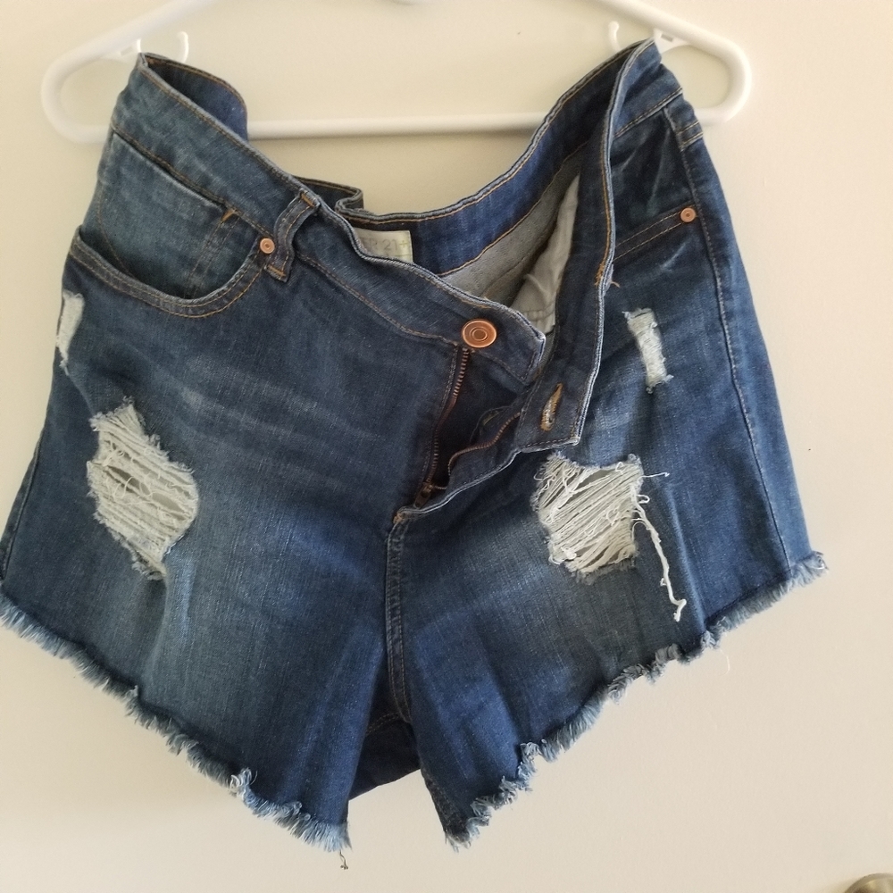 Distressed jean shorts
